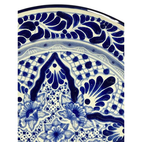 Talavera Puebla Pottery Mexico Cobalt Blue White 12" Charger Plate-Design B - Picture 4 of 8